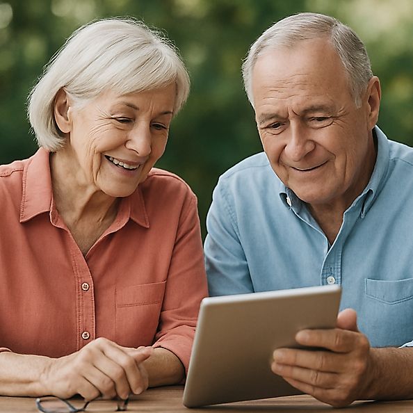 Seniorenpaar mit Tablet